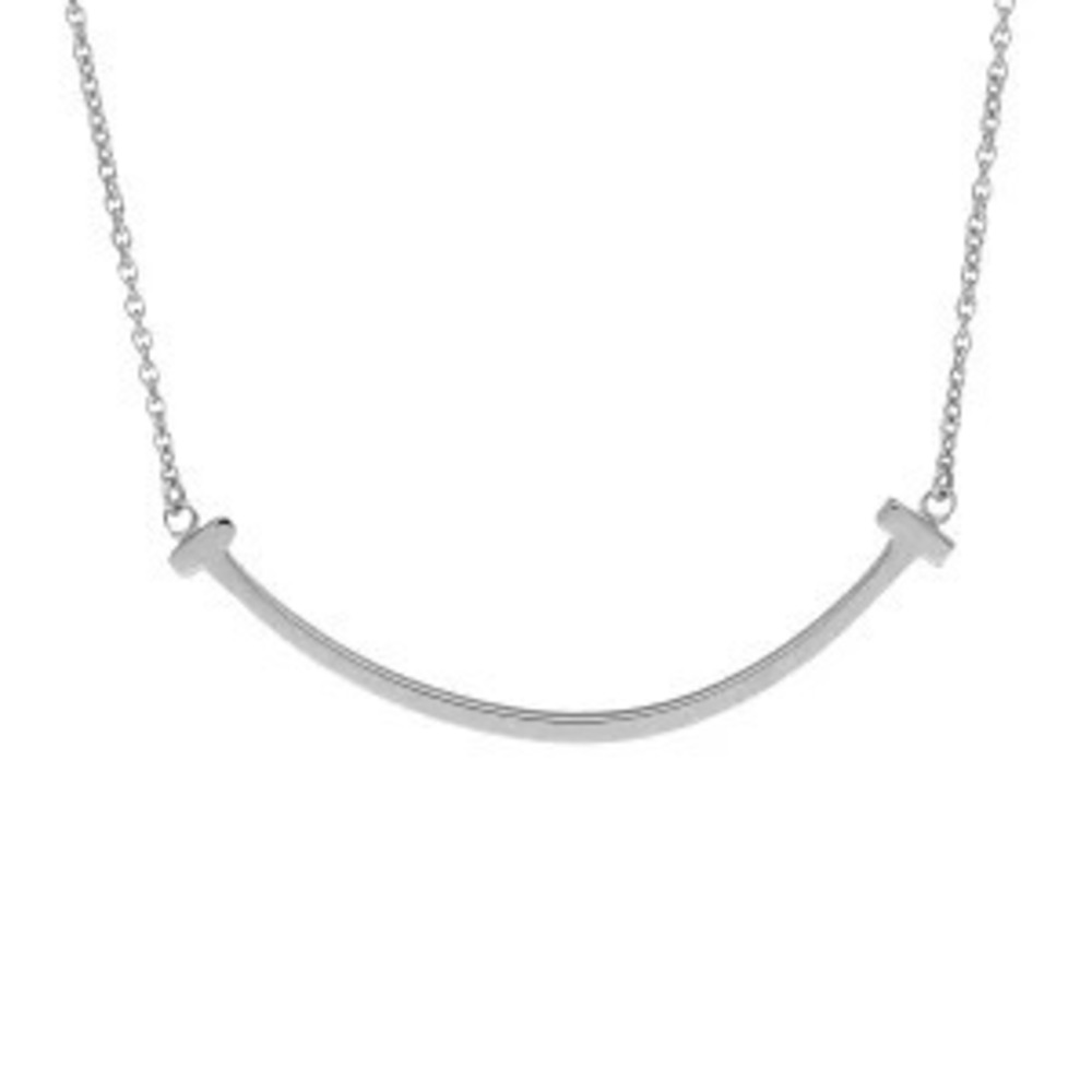 Tiffany Co T Smile Necklace White Gold WG